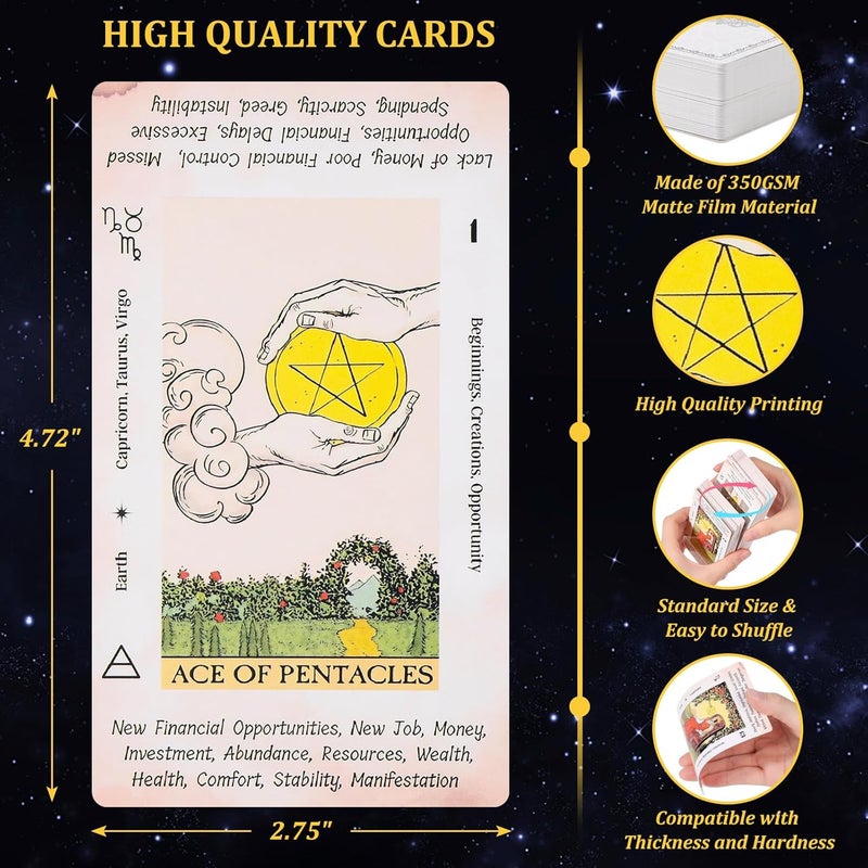 Fofeadm Tarot Cards for Beginners, 78 Original Tarot Deck Card with Guide Book, Durable Tarots Cards with Meaning on Them - Image 2